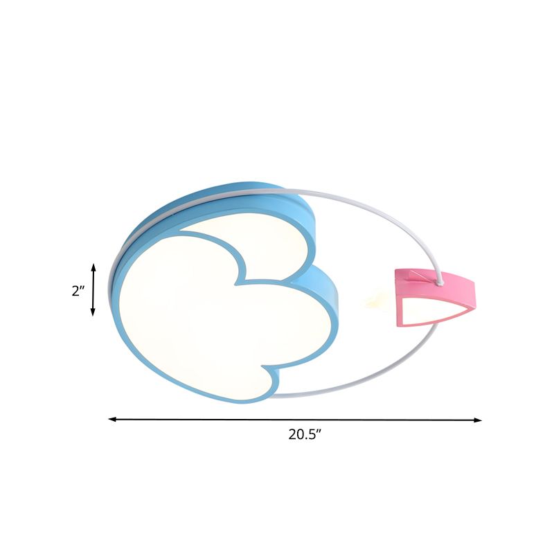 Blue Space Rocket Launching Flush Light Cartoon Acrylic Integrated LED Ceiling Mounted Light Fixture