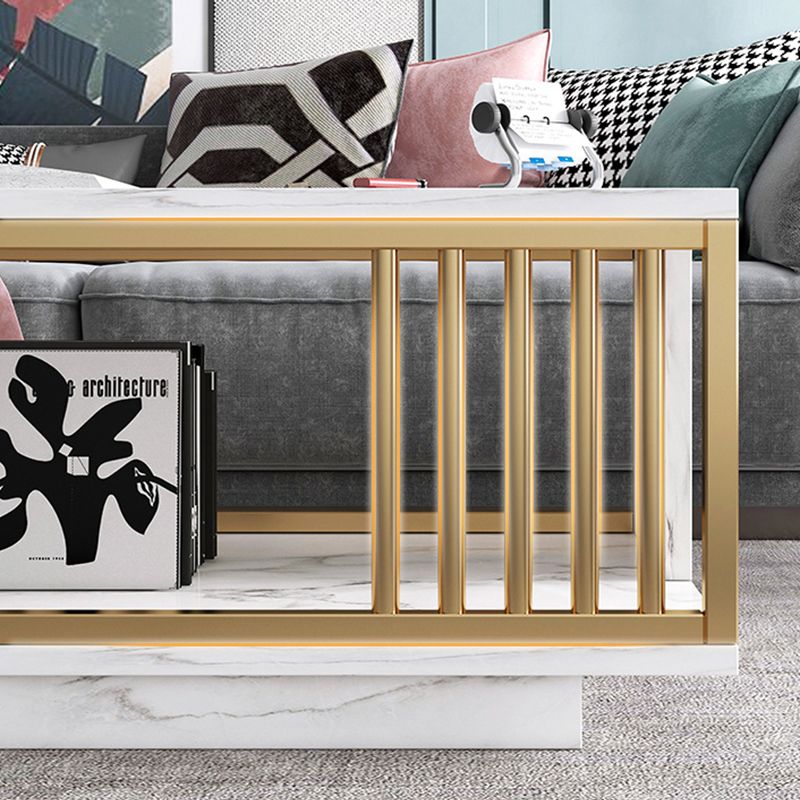 Modern Metal Marble Coffee Table Rectangle Cocktail Table with Shelf
