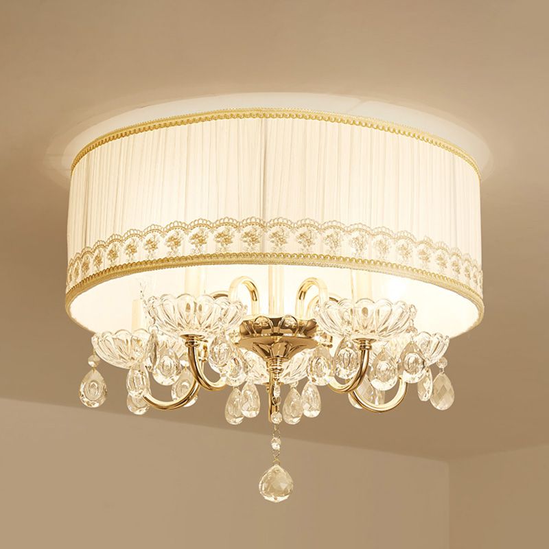 Weiße Kerzen-Einbauleuchte, moderne 5-flammige Kristall-Deckenleuchte mit Stoffschirm