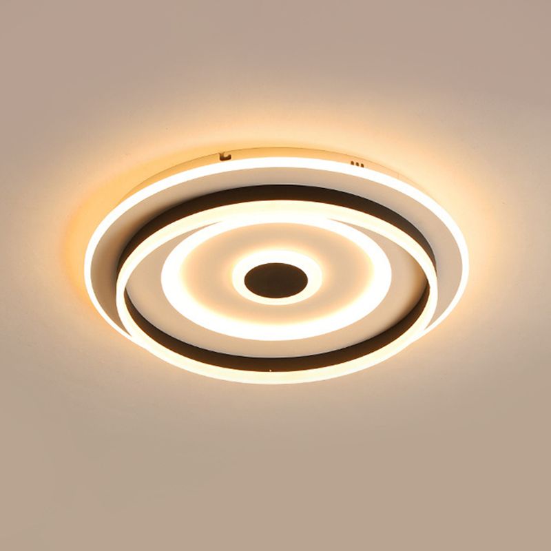 Acrylic Rippling Extra Thin Ceiling Lamp Simple Black LED Flush Mount Recessed Lighting in Warm/White Light, 19.5"/23.5" Width