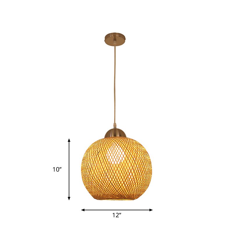 Globe Suspension Anhänger zeitgenössischer Bambus 1 Lampenholz Hanging Light Kit, 12 "/14" breit