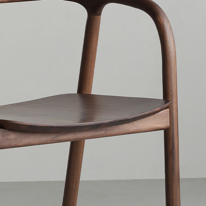 Contemporary Indoor Walnut Wood Open Back Arm Dining Chair in Brown