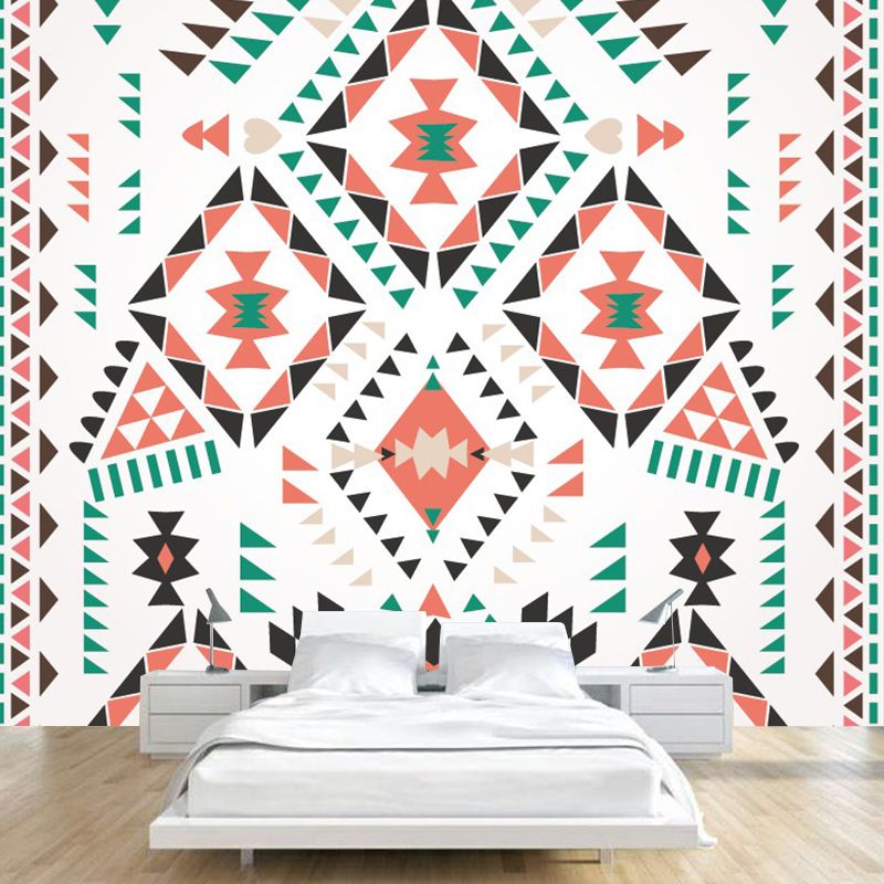 Full Size Triangle Wall Mural Boho Imaginative Geometry Wall Covering in Red-Green