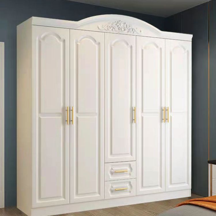 French Country Wardrobe Armoire Engineered Wood Wardrobe with Solid Wood Clothing Rod