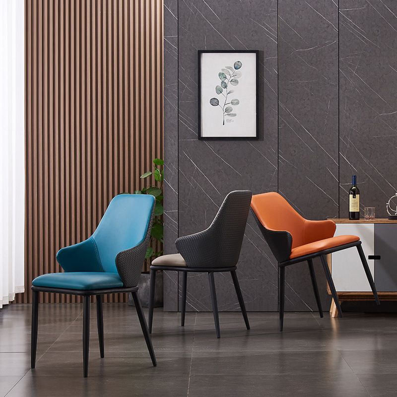 Modern Leather Dining Side Chairs Indoor Upholstered Arm Chair with Black Legs