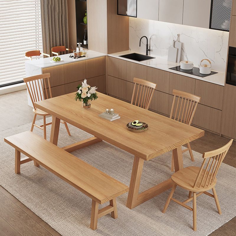 Simplicity Style Dinette Table Rectangle Solid Wood Dinner Table in Brown
