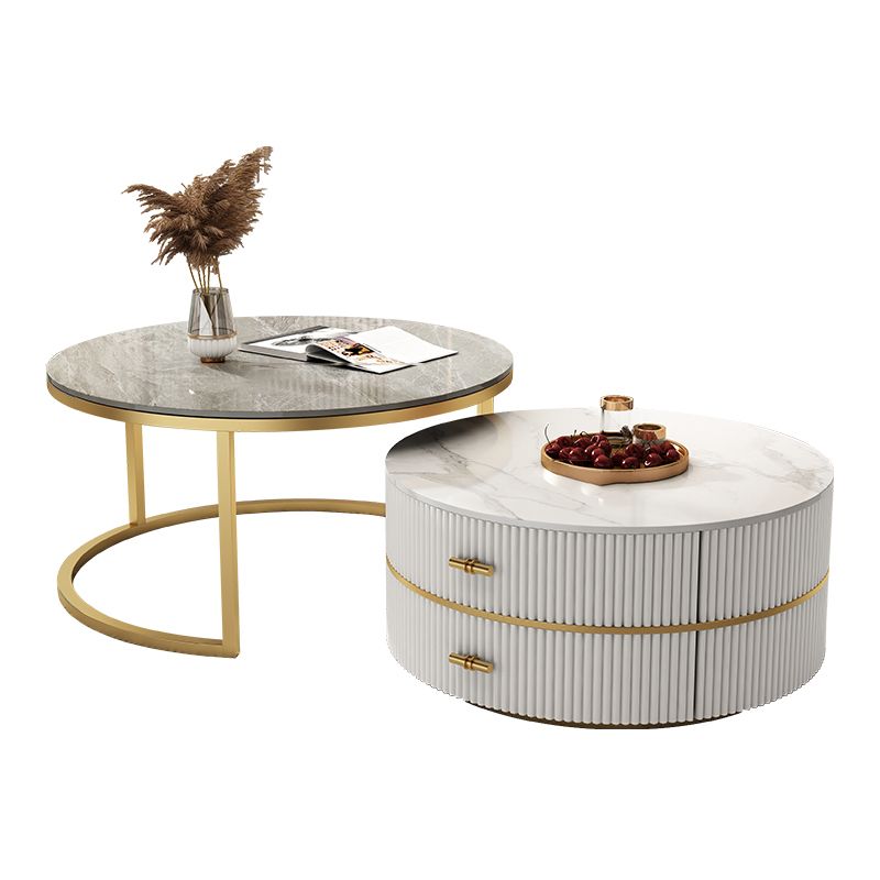 Slate Top Coffee Table Set Frame Cocktail Table with 2 Drawers