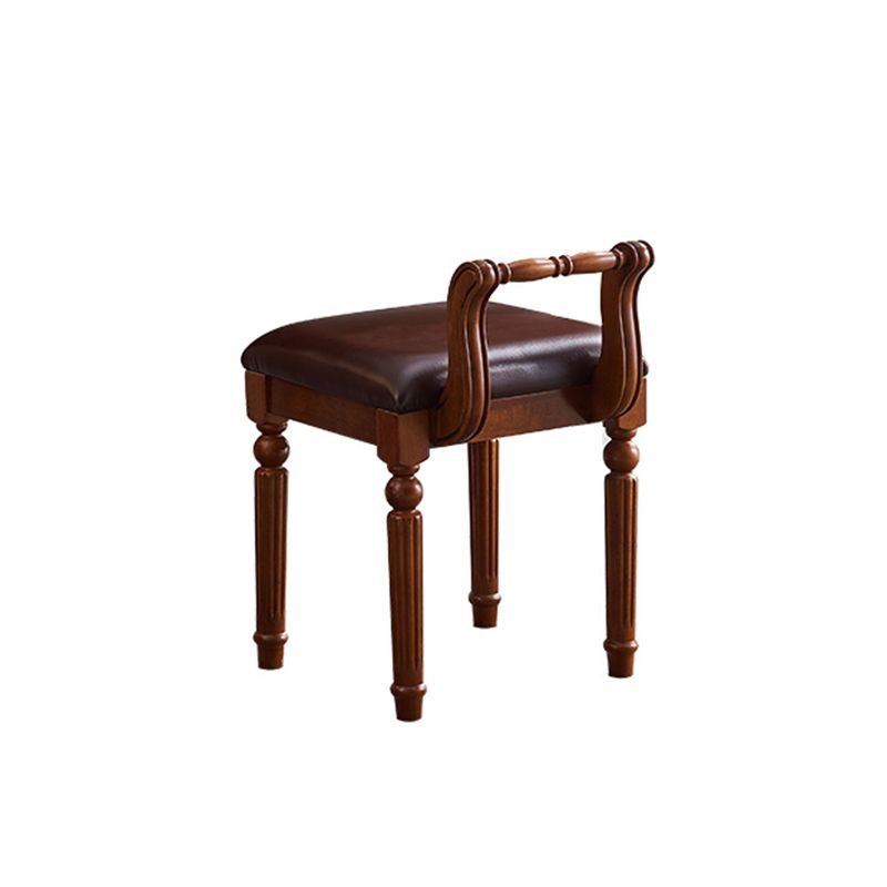 17.71" Wide Solid Wood Vanity Set with Stool Set Brown Dresser with 2-Drawer and Mirror