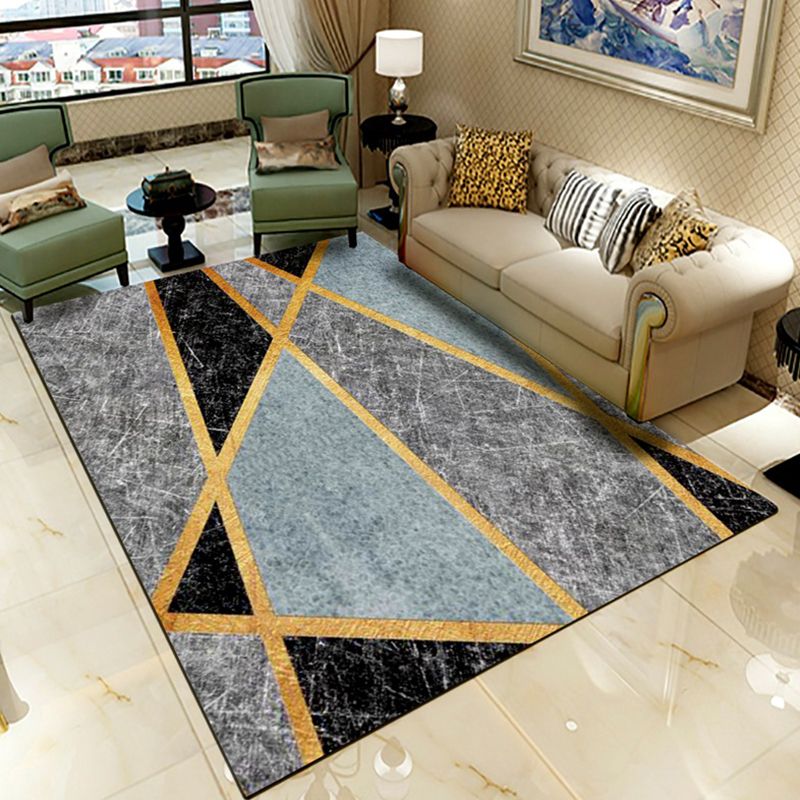 Living Room Rug Abstract Marble Print Carpet Polyester Stain Resistant Indoor Rug
