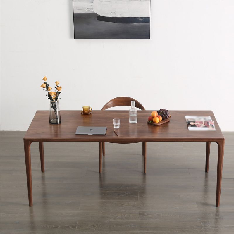 Modern Rectangle Walnut Wood Dining Set 1/2/3/5/7 Pieces Dining Table with Wood Chairs