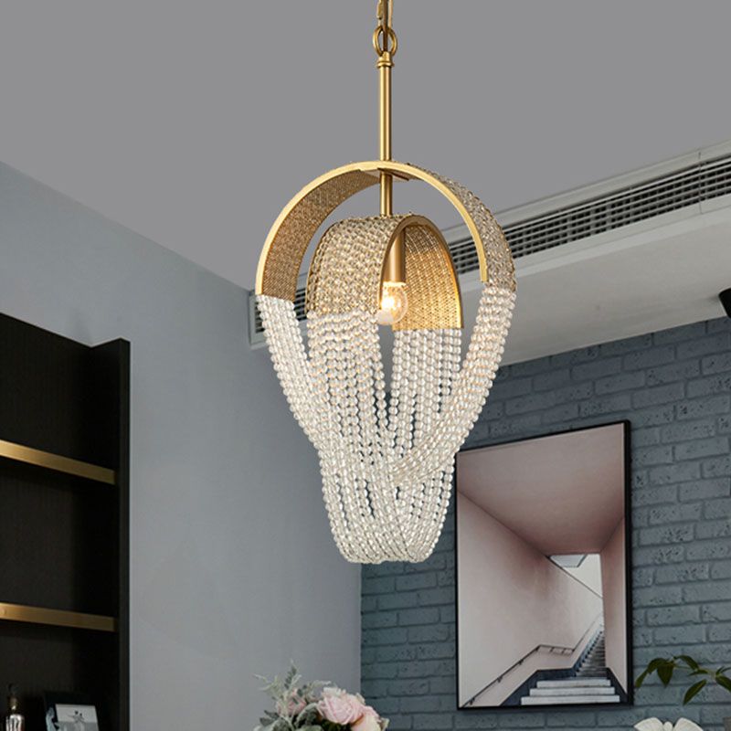 Fringed Suspension Light Post-Modern Crystal Dining Room Pendant Light Fixture in Gold