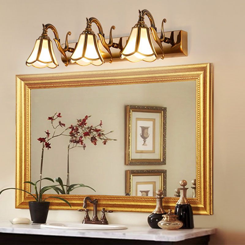 1-Light Glass Geometric Shade Wall Sconce Modern Style Mirror Wall Lighting in Brass