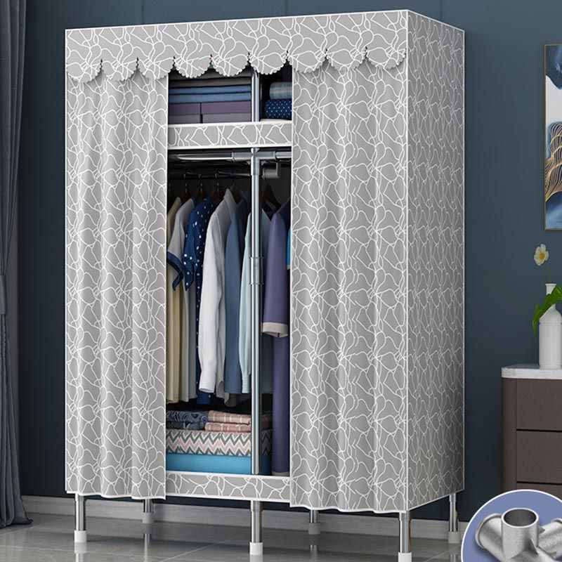 Contemporary Style Wardrobe Steel Cloth Rod Included Wardrobe Closet with Door