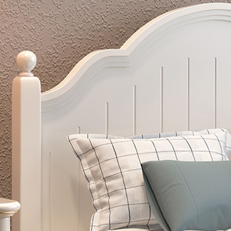 White Victorian Bed Frame Wood Panel Bed with Camelback Headboard