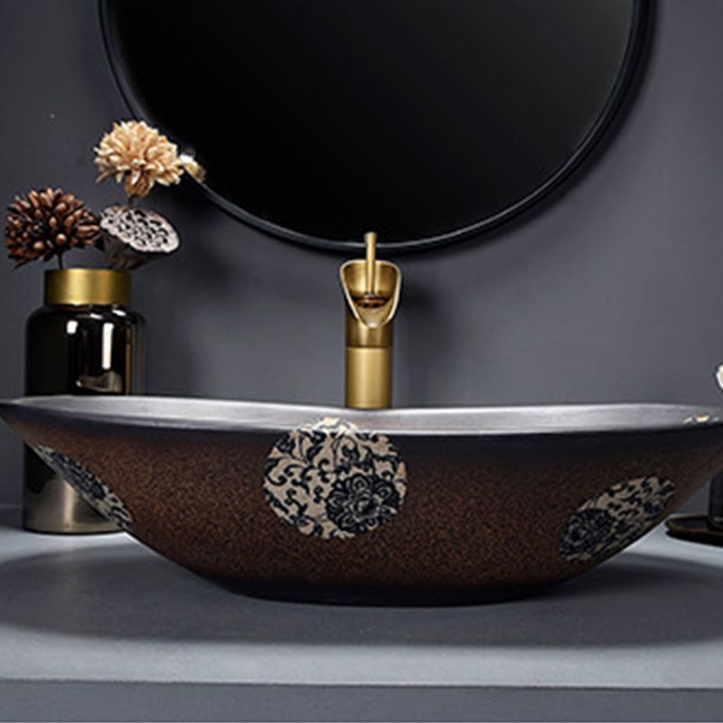 Traditional Vessel Bathroom Sink Oval Porcelain with Overflow and Drain Assembly Vessel