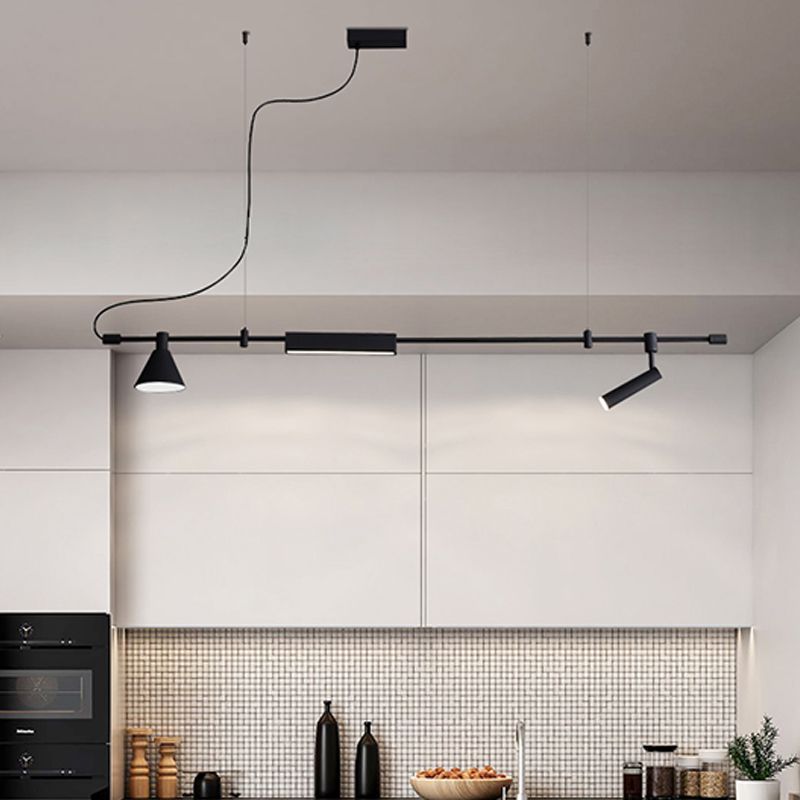 Modern Style Linear Shaped Island Pendant Metal Black Island Light for Restaurant