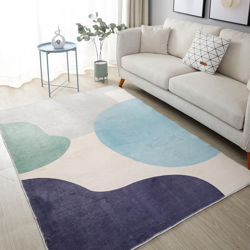 Light Pink Color Block Rug Polyester Modern Rug Washable Rug for Drawing Room