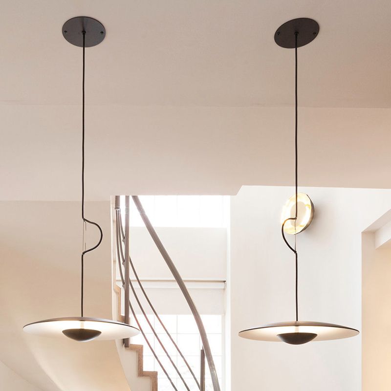 Nordic Modern Creative Metal Pendant Light Flat Round LED Small Suspension Light for Bedroom