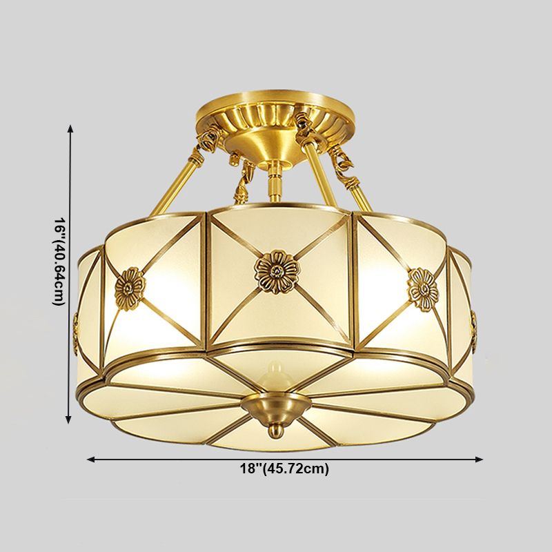 Lámpara de techo de bronce y vidrio, luz de techo de cobre de estilo colonial para dormitorio