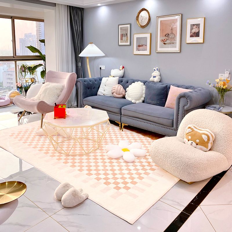 Minimalist Checkered Pattern Carpet Polyester Rug Non-Slip Backing Area Carpet for Living Room