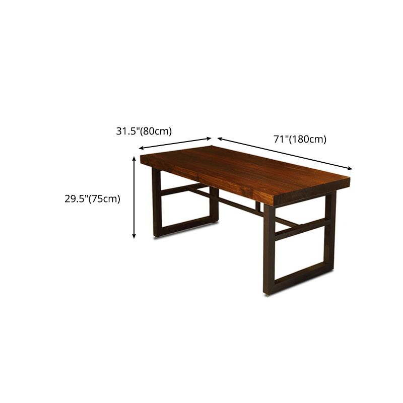 Industrial Dining Table Brown Solid Wood Dining Table with Trestle Base