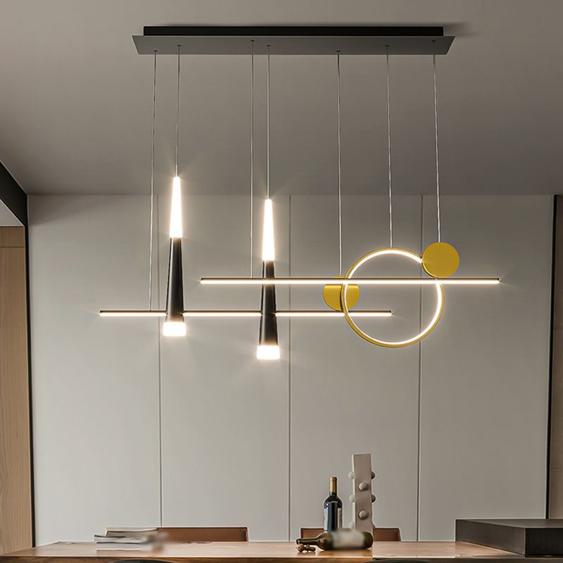 5 Light Linear Island Lighting Contemporary Metal Island Pendant Lights