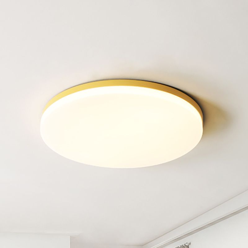 10"/15"/19" W Circular Flush Ceiling Lamp Macaron Metal Indoor Flush Lighting in Green/Pink/White/Yellow