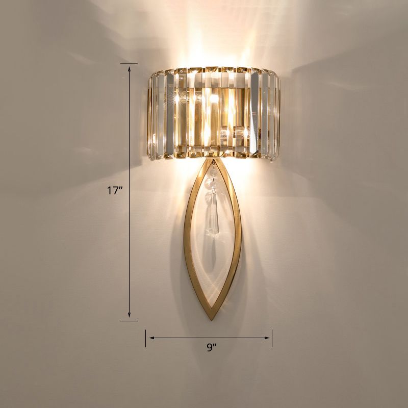 Arc Prismatic Crystal Sconce Light Modern 2-Bulb Gold Flush Mount Wall Light for Aisle
