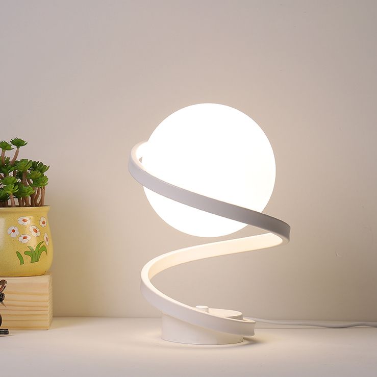 Globe Night Table Lamp Modern 1-Light Nightstand Lights with White Glass Shade