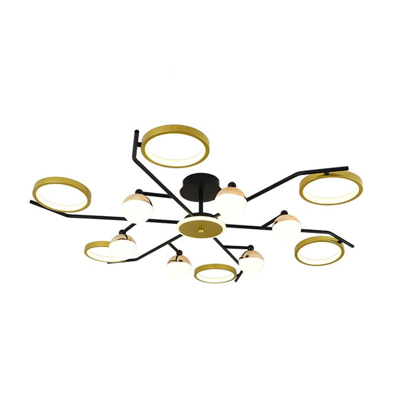 Gold verzweigte Deckenlampe postmoderne Metall -LED -Halbflush -Halterung Licht