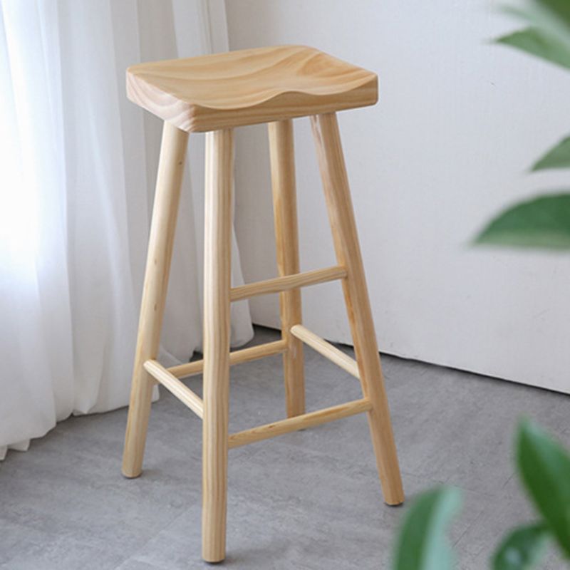 Industrial Backless Armless Counter Stool Pine Wood Bar Stool with Pedal for Milk Tea Shop