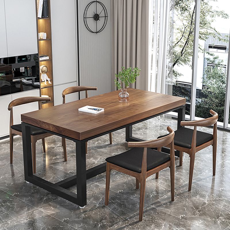 Industrial 1/2/5 Pieces Dining Set Rectangle Natural Trestle Dinette Set with Black Base