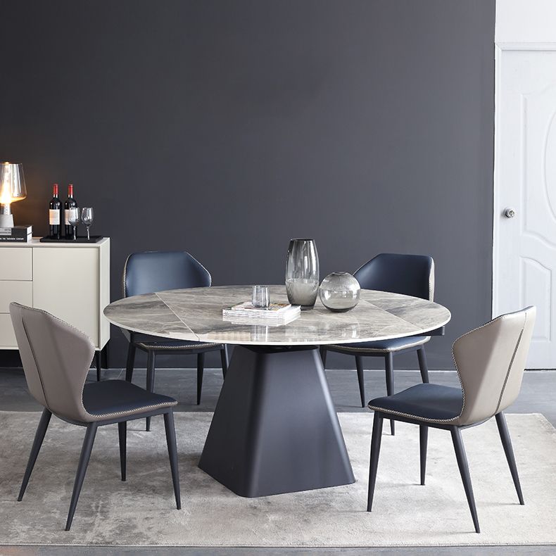 Foldable Round Sintered Stone Dining Table of 5/7 with Metal Base Nordic Dining Set for Restaurant