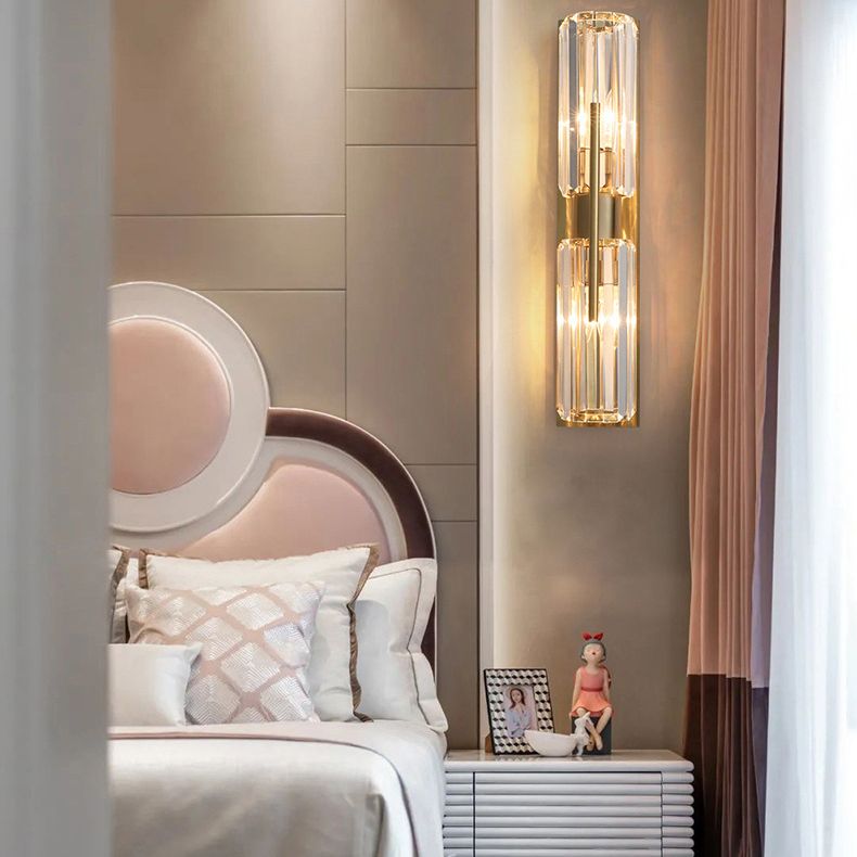 Dicultura de pared de 2 luces de oro en modernos estilo de lujo de hierro forjado Luz de pared cilíndrica con sombra de cristal