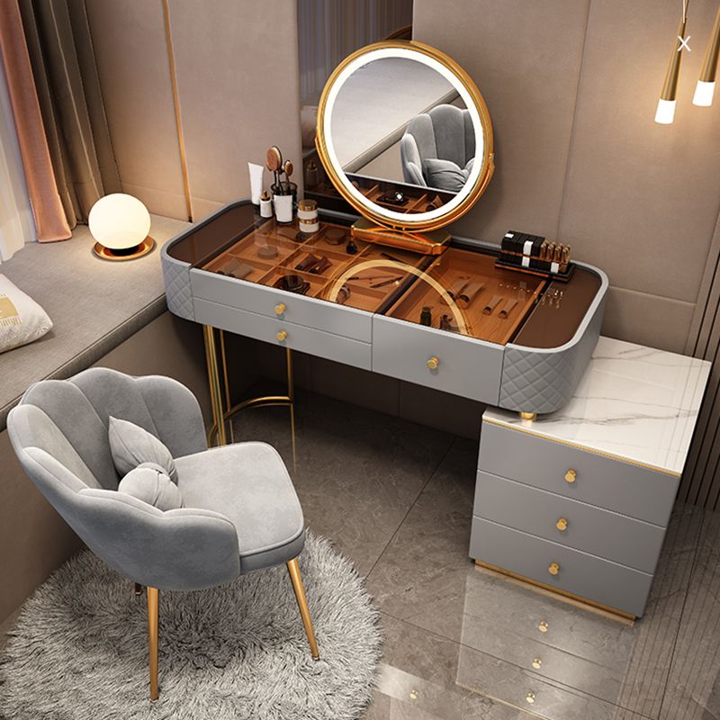 Glam Wooden Makeup Vanity Desk with Drawer, Grey/White Vanity Set