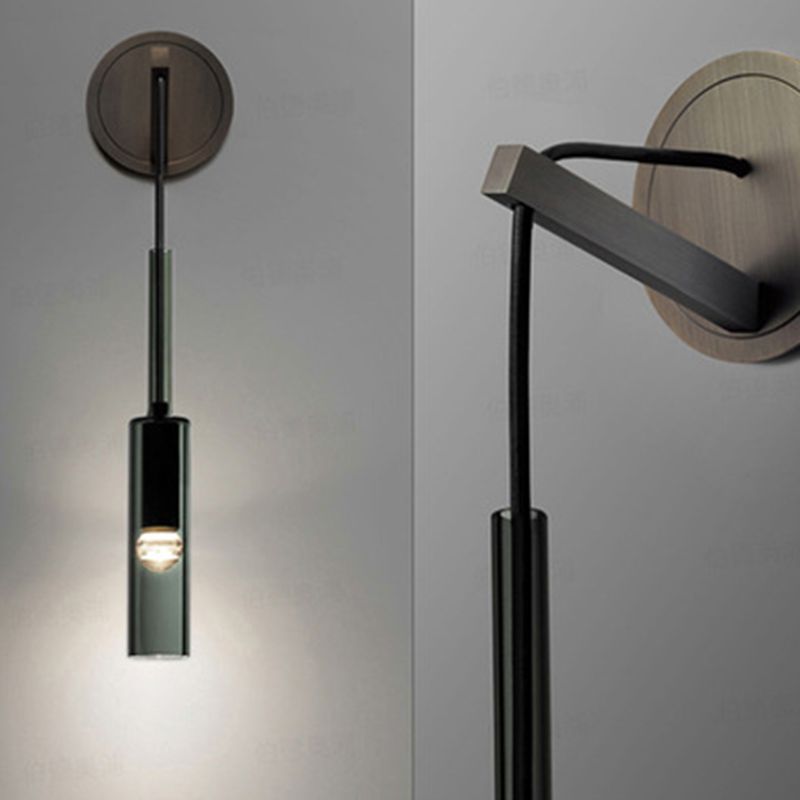 Metal Modern Wall Sconce Cylinder Shape Wall Light with Crystal Shade for Bedroom