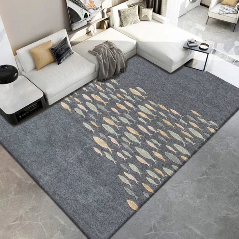Dark Gray Modern Rug Polyester Geometry Indoor Rug Washable Rug for Living Room