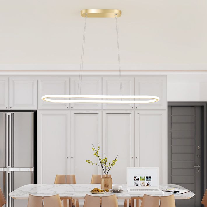 Oval LED Island Light White Acrylic Shade Hanging Lamp for Dinning Room