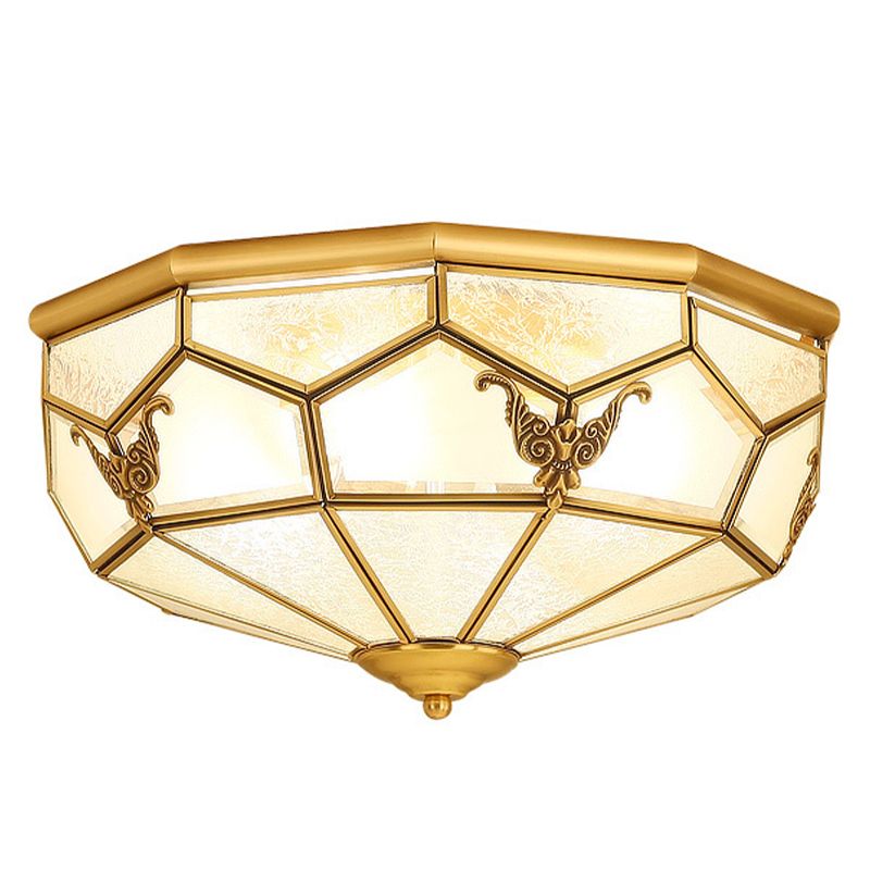 Plafonnier de luxe colonial en cuivre avec abat-jour en verre à motifs