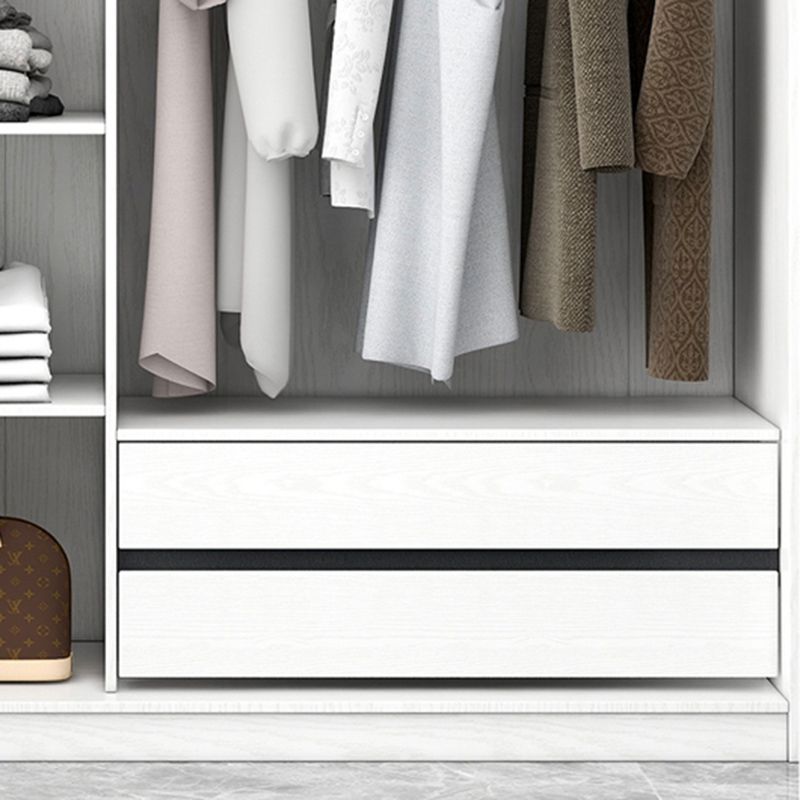 White Wardrobe with Grey Glass Doors Modern Storage Cabinet for Bedroom