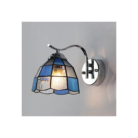 Tiffany Style Tapered Wall Light with Square/Gem Pattern Stained Glass 1 Light Wall Sconce Lighting in Blue