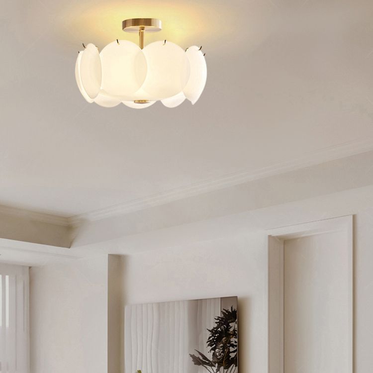 Glass Circular Semi Flush Simple Semi Mount Lighting in White