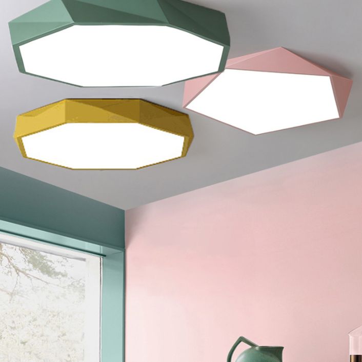LED Bedroom Flush Mount Lighting Minimalist Style Flush Mount Light Fixture with Geometric Metal Shade