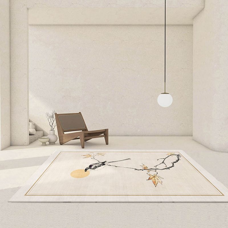 Beige Modern Rug Polyester Bird Indoor Rug Stain Resistant Rug for Living Room