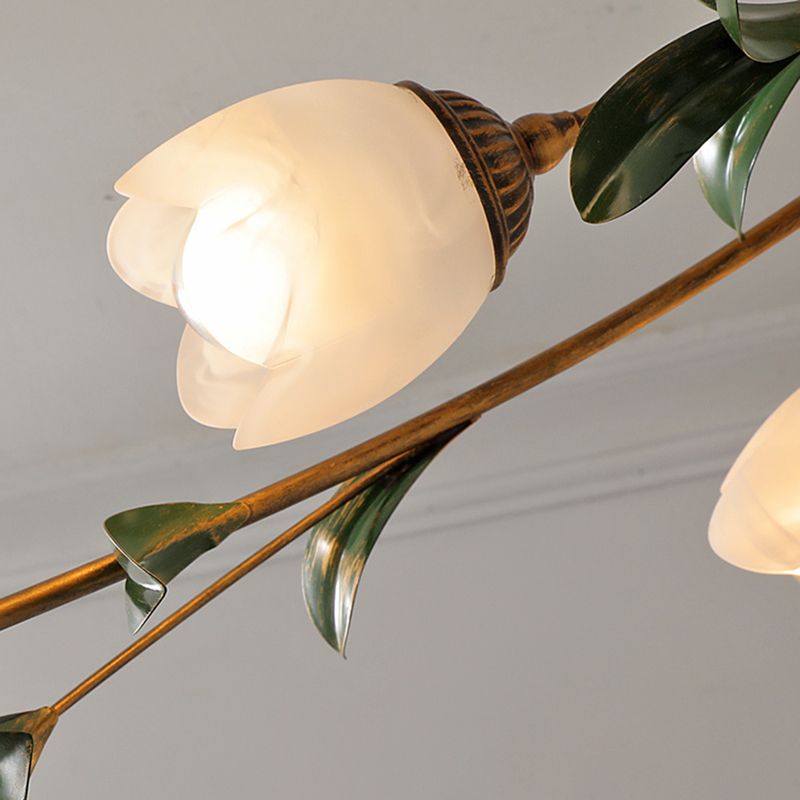 American Style Ceiling Light Flower Shape Ceiling Lamp with Glass Shade for Living Room