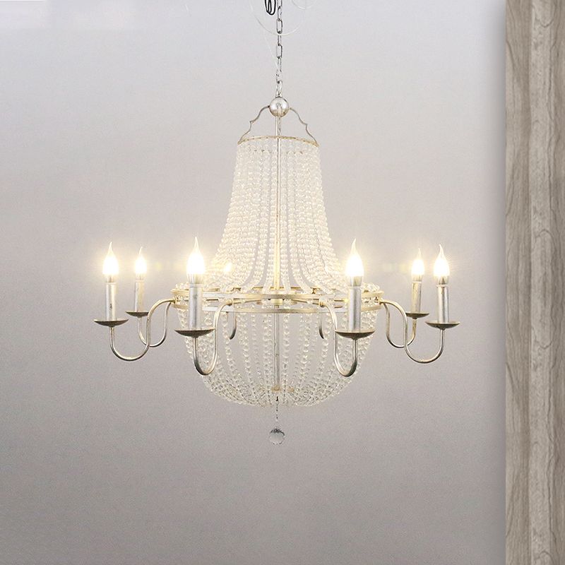 Minimalism Beaded Hanging Chandelier 6 Lights Crystal Pendant Lamp in Silver for Living Room