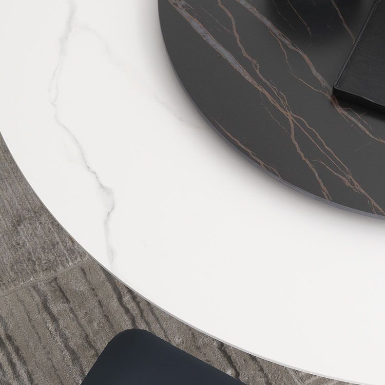 Round Modern Stone Table Standard Height Dining Table with Pedestal Base