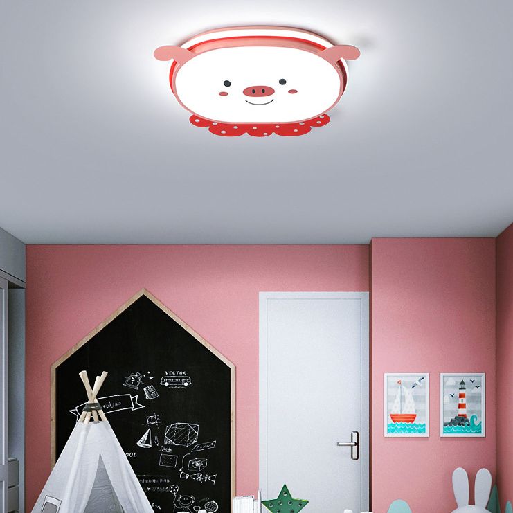 Cartoon Metal LED Flush Mount Light Fixture Cartoon Pig Flush Mount Spotlight for Kids Bedroom