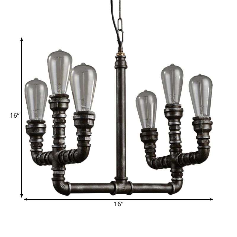 Metal Rust Chandelier Pendant Light Open Open 6 Têtes Lampe suspendue industrielle vintage avec tuyau