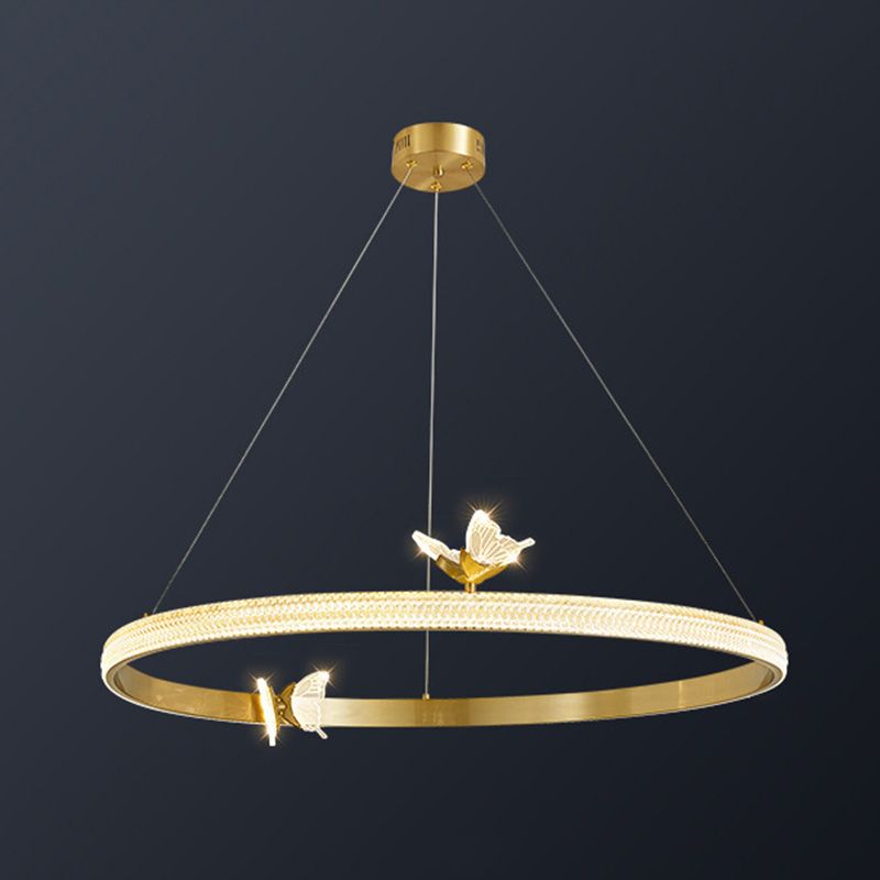 Ultra-modern Round Hanging Chandelier Acrylic Suspension Lighting with Hanging Cord for Living Room